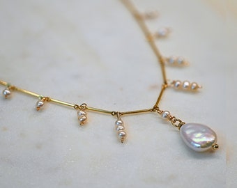 Gold Filled Baroque Pearl Drop Necklace: Elegant Layering Necklace