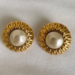 Vintage Chanel Pearl EarClips Signed