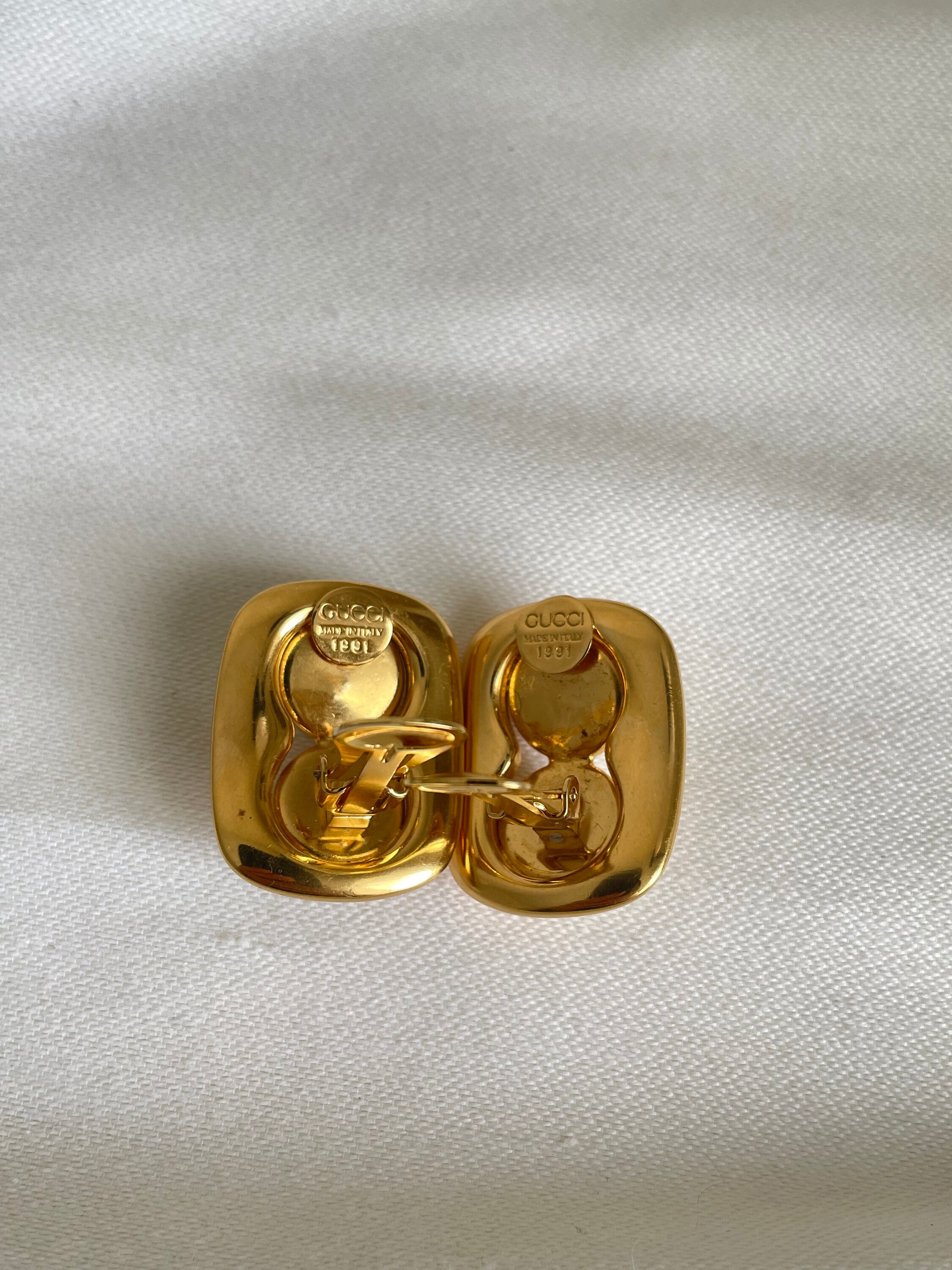 Vintage 1991 Collection Gucci Clip on Double Pearl Gemini Earrings Made