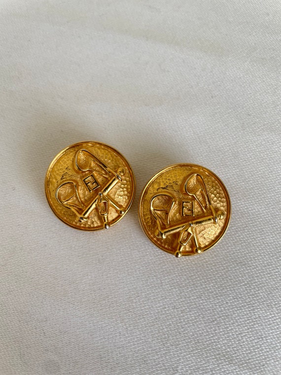 Signed Vintage goldtone Fendi Round Earclips