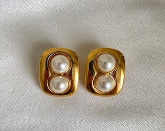 vintage 1991 Collection Gucci Boucles d'oreilles clip sur double perle Gémeaux Fabriquées en Italie