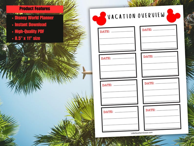 WDW Vacation Planner Printable Including Park Planning, Disney Vacation ...