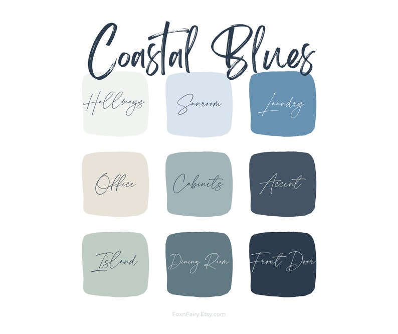 Coastal Blues Paint Palette, Benjamin Moore, Interior Paint Colors