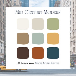 Modern digitaal verfpalet uit het midden van de eeuw, Benjamin Moore, Wythe Blue, interieurontwerp, favoriete verfkleuren ontwerper, moderne luxe