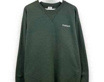 Vintage 90s Carhartt Embroidered Spell Out Sweater Size XLT Military Green