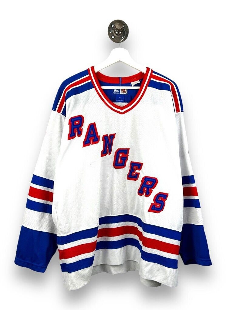 NEW YORK RANGERS VINTAGE 90s WHITE AIR KNIT NHL HOCKEY JERSEY ADULT LARGE