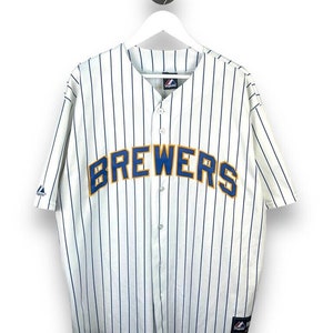 Vintage 1990s Milwaukee Brewers MLB Baseball Russell Diamond Collection Stitched Blank Baseball Jersey Size 48 XL in Nice Condition