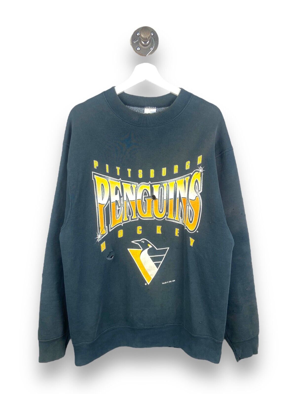 CustomCat Pittsburgh Penguins Robo Penguin Retro NHL Crewneck Sweatshirt Black / 3XL