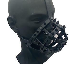 Matte Black Spiked Classic Hardware Human Face Muzzle