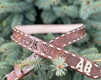 Personalized Hand Tooled Leather Western Belt: Custom Full Grain Floral Cowboy Belt for Father's Day