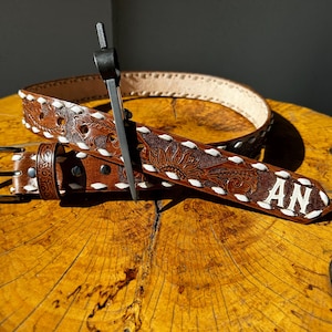 Hand Tooled Sunflower Leather Belt: Custom Full Grain Western Belt