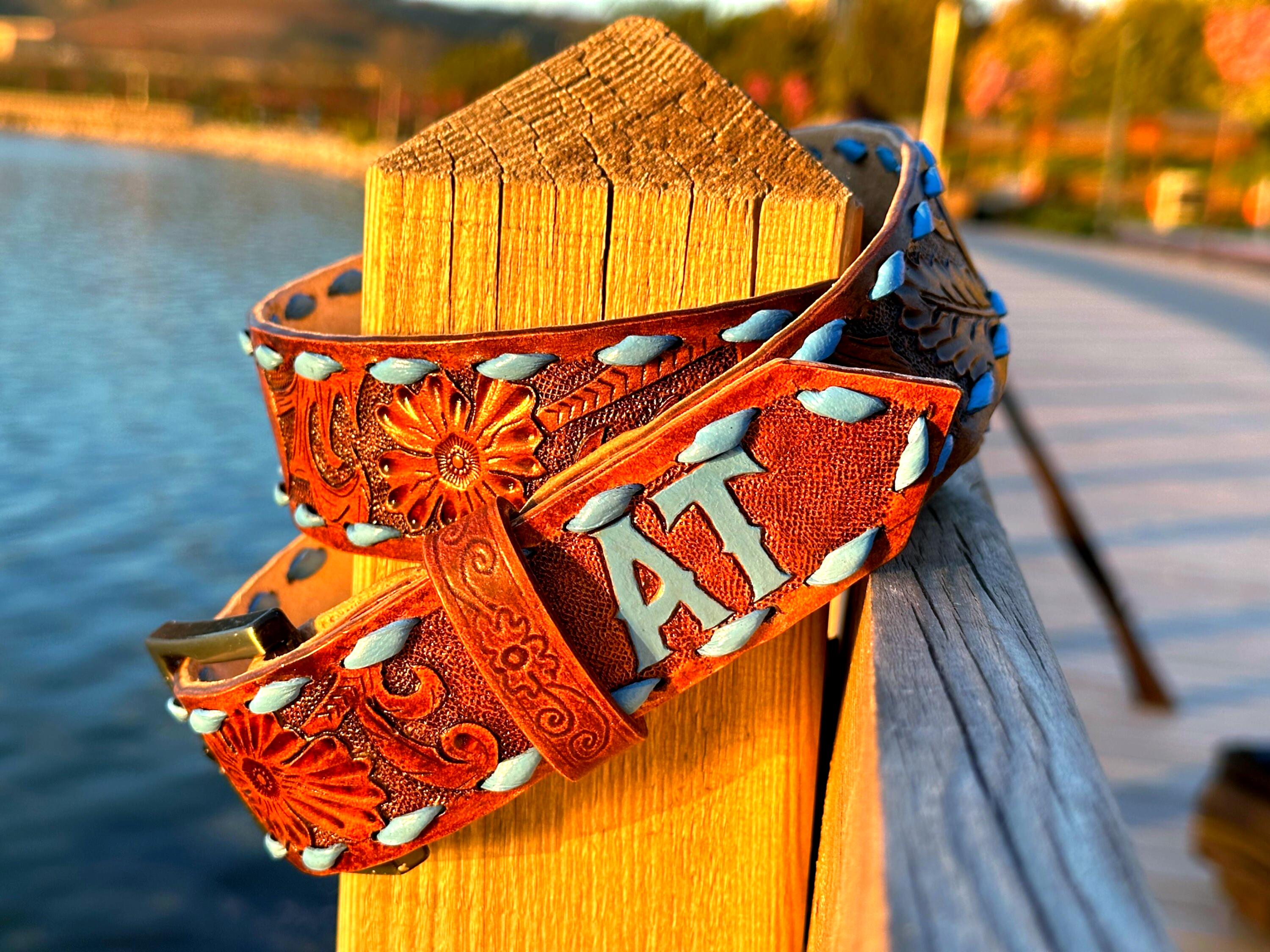 8819 Western Genuine Leather Tooled Belt With Hand Painted Flower Amazon.com: Women main image 4