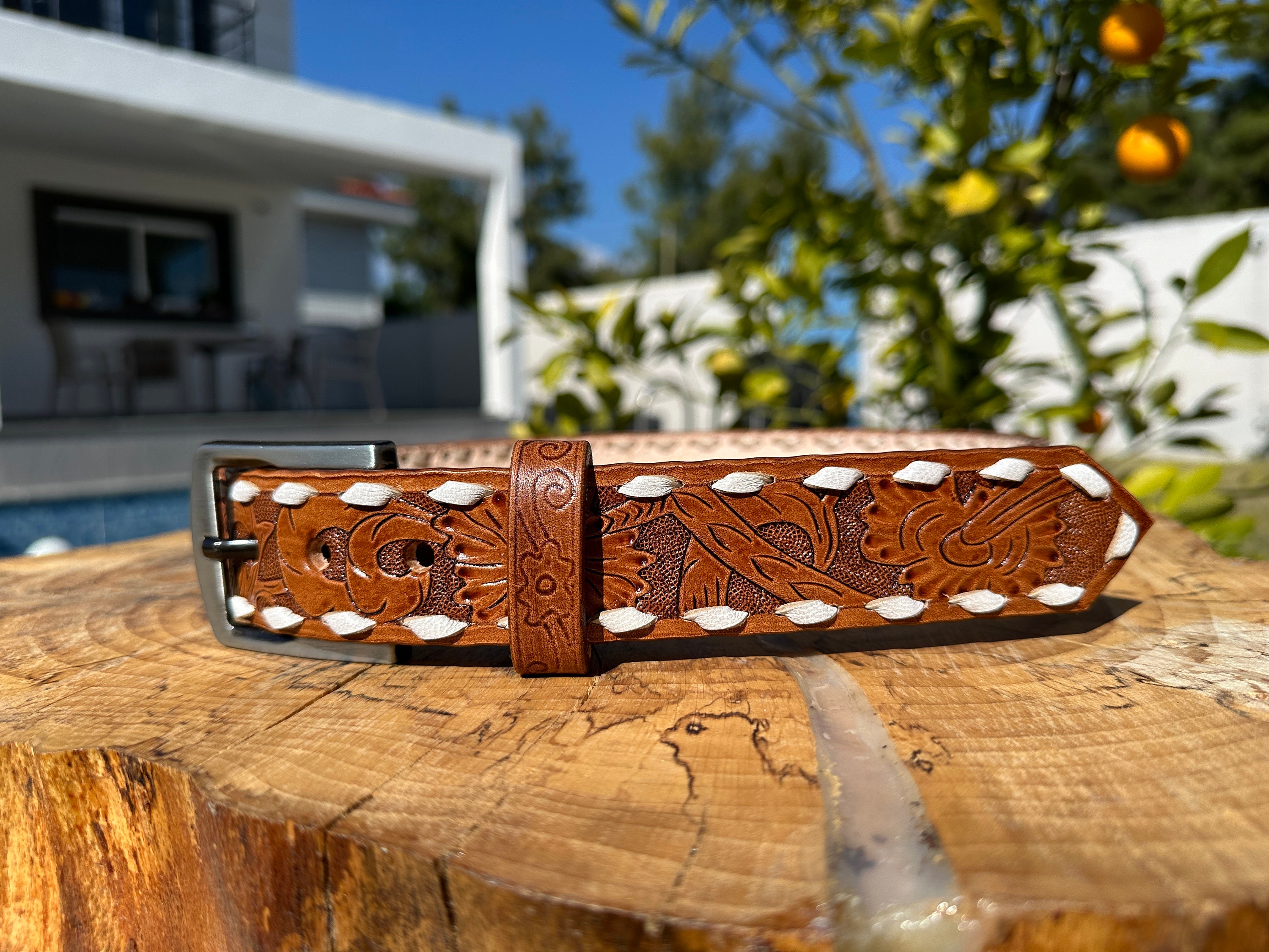 Personalized Hand Tooled Leather Western Belt: Custom Full  display picture 2