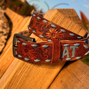 Personalized Hand Tooled Leather Western Belt: Custom Floral Cowboy Belt
