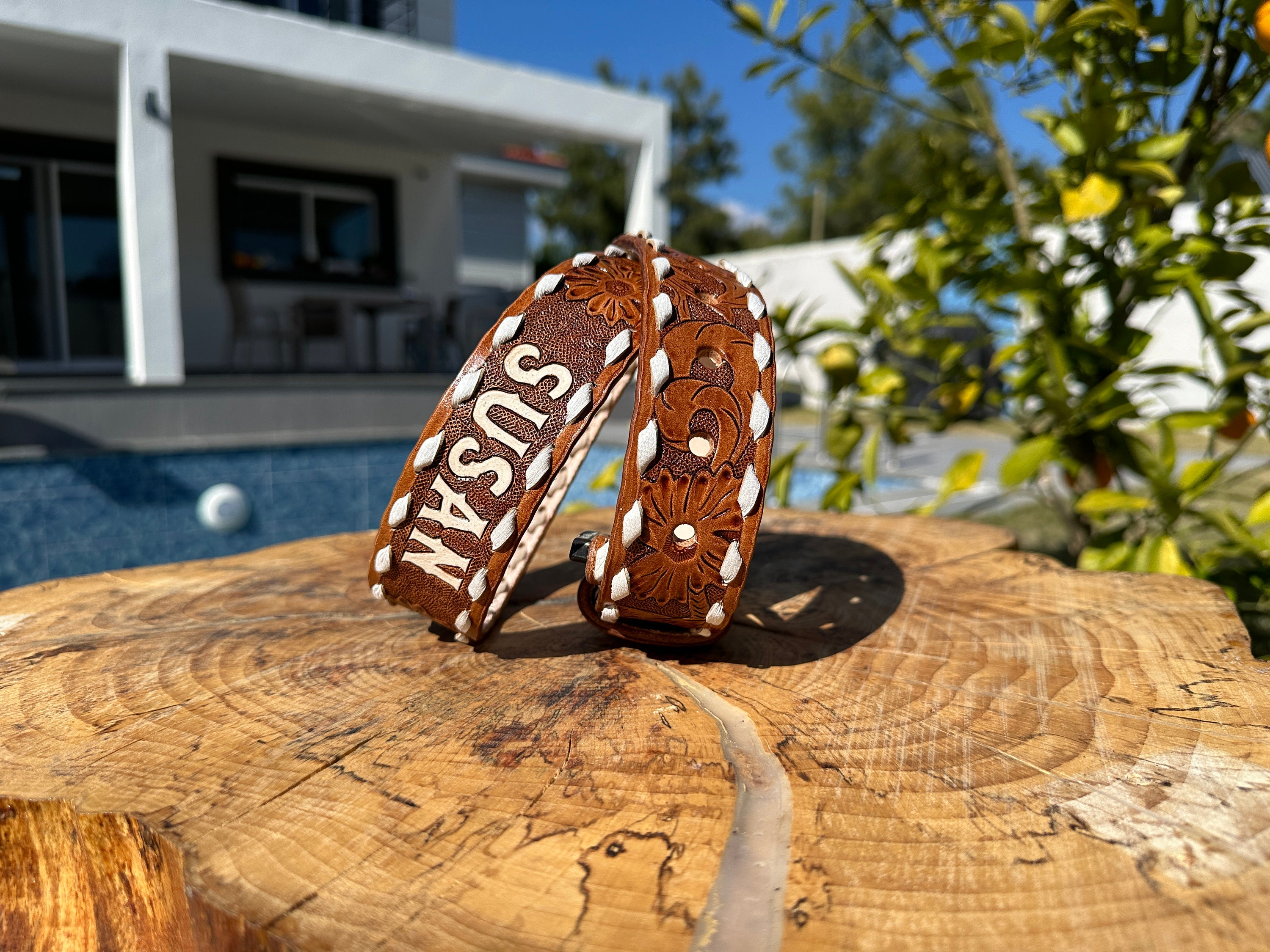 Personalized Hand Tooled Leather Western Belt: Custom Full 