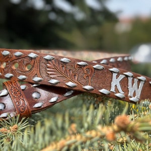 Personalized Hand Tooled Full Grain Leather Western Belt, Custom Leather Belt, Western Floral Design Belt, Birthday Gift, Gift for Him