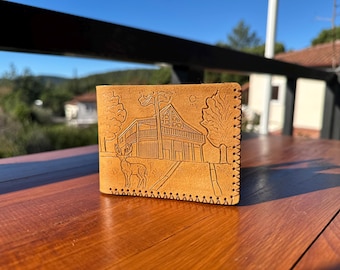 Custom Leather Wallet: Personalized Bifold with Nature Scene, Largemouth Bass & Deer Designed Wallet