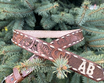 Personalized Hand Tooled Full Grain Leather Western Belt, Custom Floral Leather Belt, Western Floral Design Belt, Cowboy Belts, Father's Day