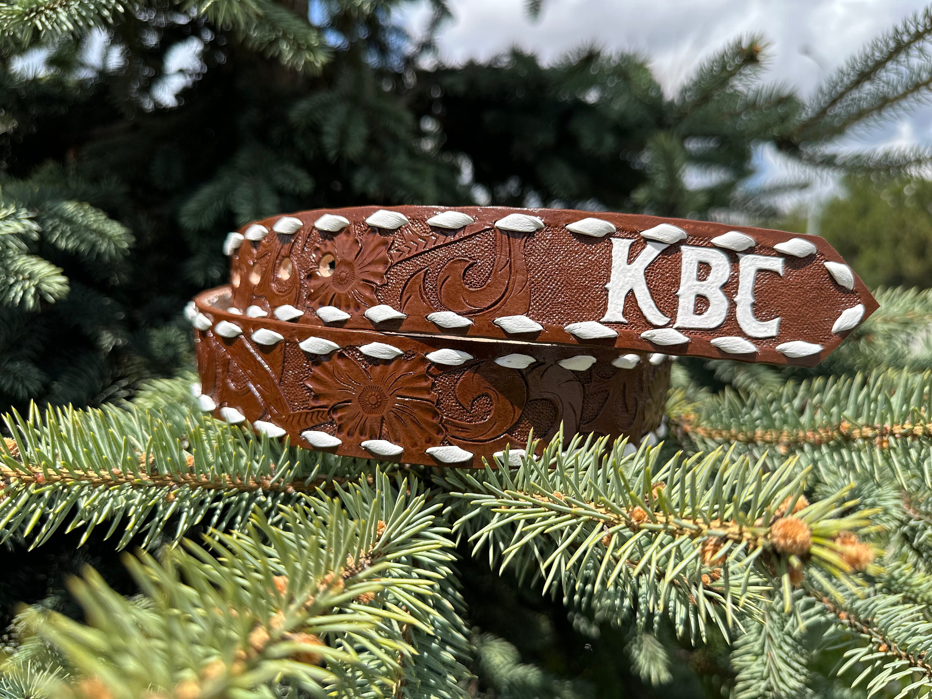 Personalized Western Belt With White Letters&buckstitches ,veg Tan ...