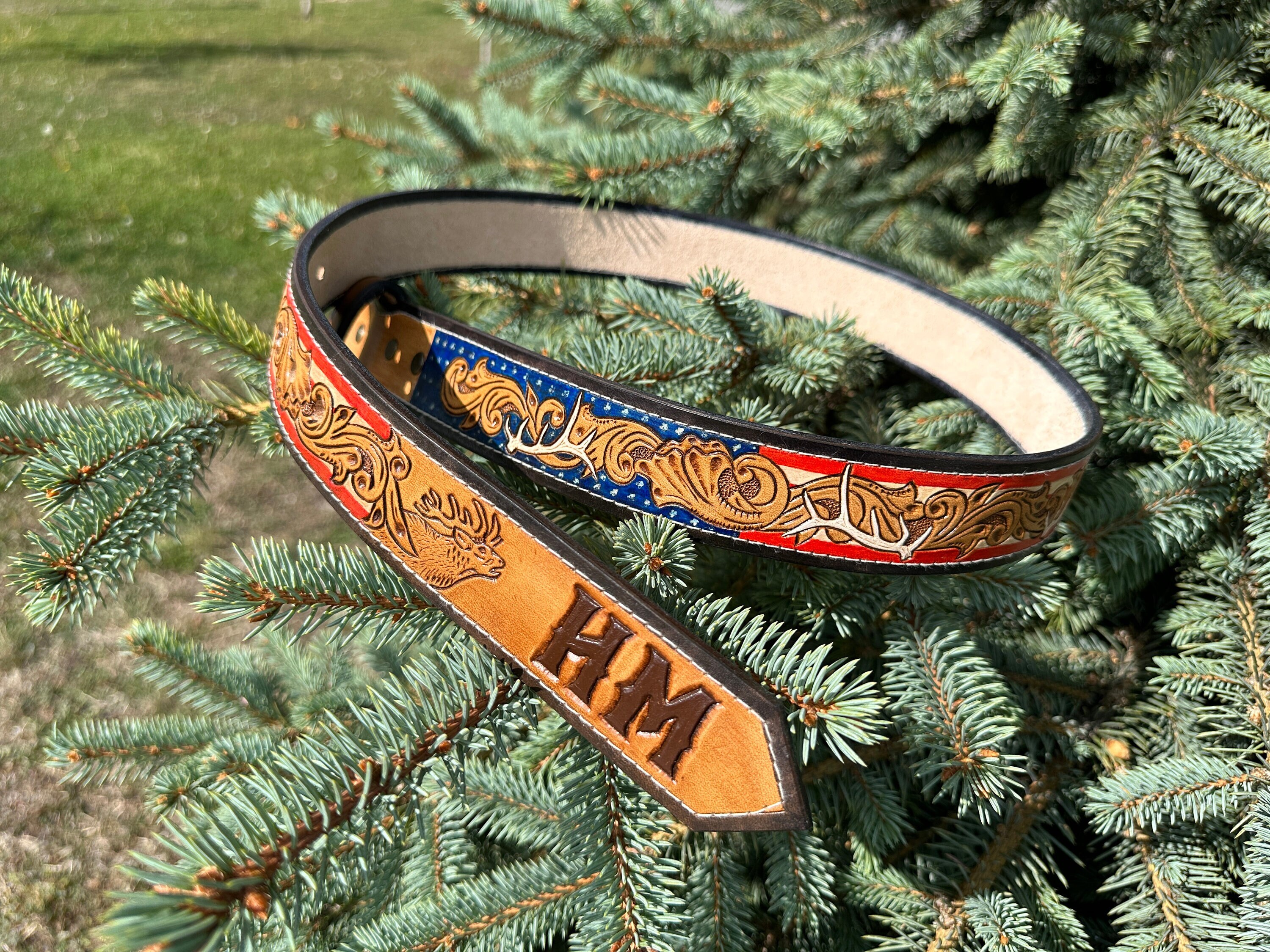 Wild West Elk Leather Men's Black Handmade With Removable Buckle Belt