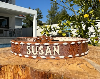 Personalized Hand Tooled Leather Western Belt: Full Grain Cowboy Belt