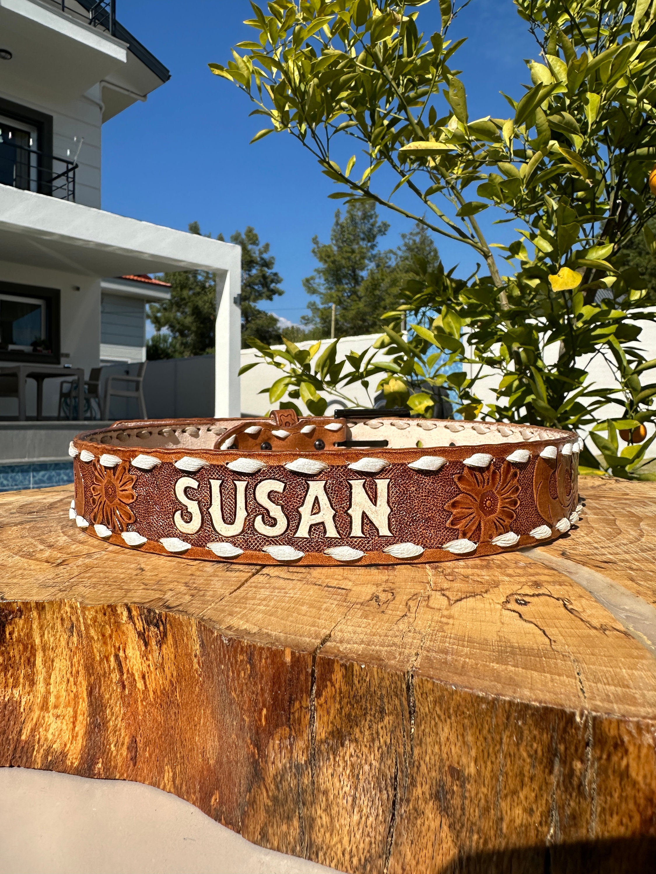 Personalized Hand Tooled Leather Western Belt: Custom Full  display picture 3