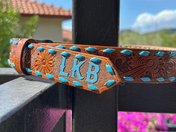 Personalized Hand Tooled Leather Western Belt: Custom Floral 