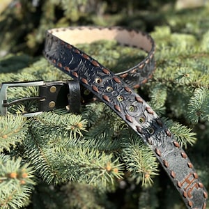 Personalized Leather Belt, Custom Floral Leather Belt, Hand Tooled Leather Belt, Custom Black Western Belt, Gift For Him, Birthday Gift
