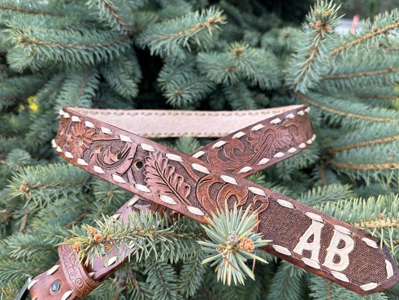 Personalized Leather Western Belt: Custom Floral Cowboy Belt,hand ...