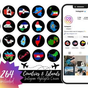 Länder und Inseln Karte Flaggen Schwarzer Hintergrund ~ Instagram Highlight Covers, Instagram Geschichte, Reise-Icons, Länderkarte Flaggen