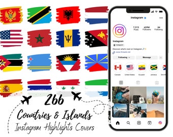 Countries and Islands Brushstroke Flags ~ Instagram Highlight Covers, Instagram Story, Travel Icons, Country Flags