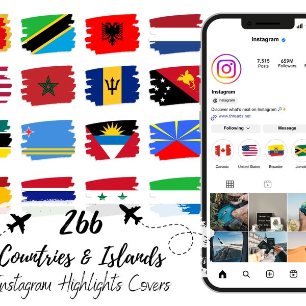 Countries and Islands Brushstroke Flags ~ Instagram Highlight Covers, Instagram Story, Travel Icons, Country Flags