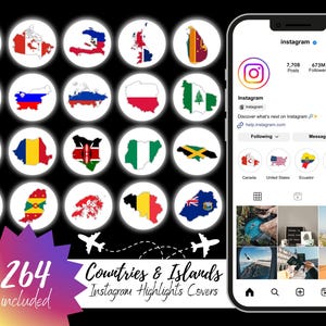 Länder und Inseln Flaggen ~ Instagram Highlight Covers, Instagram Story, Reise-Symbole, Country Map Flags