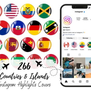 Countries and Islands Bubble Flags ~ Instagram Highlight Covers, Instagram Story, Travel Icons, Country Flags