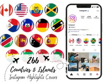 Countries and Islands Bubble Flags ~ Instagram Highlight Covers, Instagram Story, Travel Icons, Country Flags