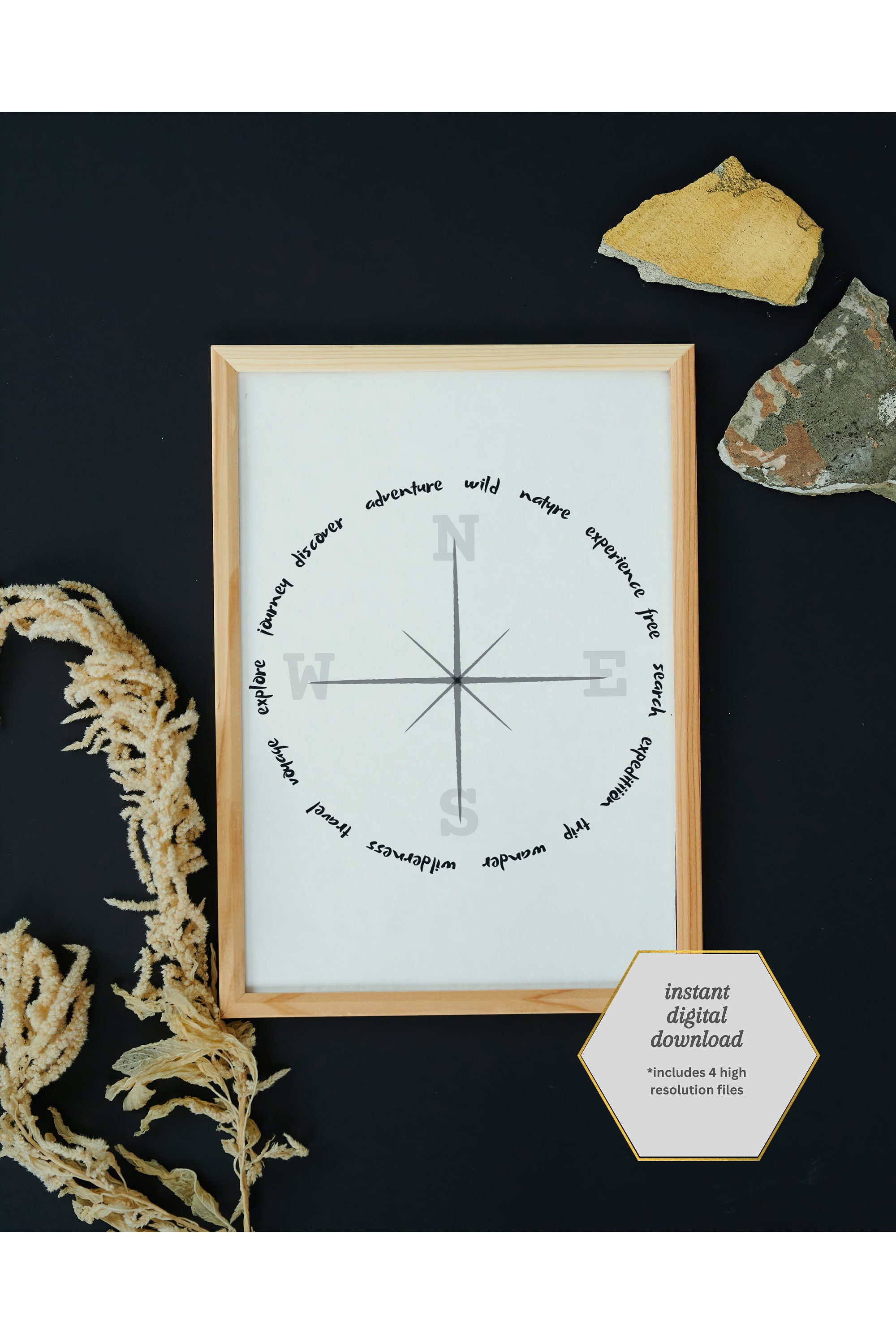 Compass Travel Words Art Print, Modern Nursery Decor (digital Download ...