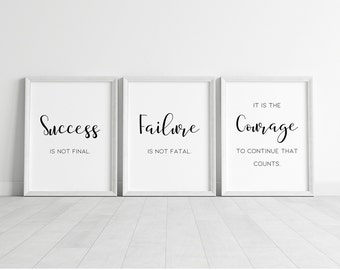 Inspirerande citattryck, Framgång, Misslyckande, Mod (Set om 3) (Digital nedladdning)