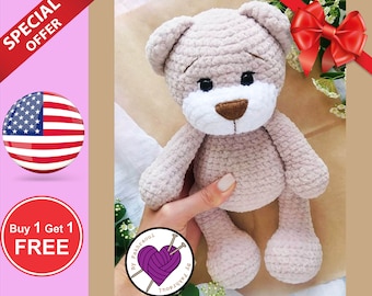 Easy Plush Big Bear, crochet bear toque, basic teddy pattern, Crochet bear gnome, Lucas the teddy, Crochet bear gift, micro crochet bear