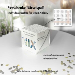 Nichts Geldgeschenk Verpackung Personalisiert zum Geburtstag. Zur Rente, Reise, Urlaub, Silberhochzeit als PDF zum Download für Gutscheine.