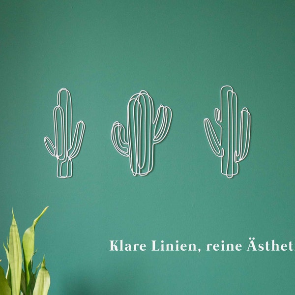 Kaktus Set Deko Bilder als Lineart | 3D WandKunst Boho zum Aufhängen in Bad Schlaf Wohn Flur Tür Wohnung Einrichtung