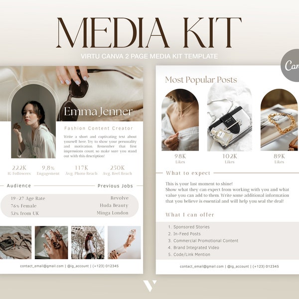 Influencer Media Kit Canva Template | 2 Page Media Kit | Social Media Kit | UGC Media Kit | Blogger Media Kit | Tiktok Instagram Template
