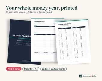 Carpeta de presupuesto imprimible, planificador de presupuesto sin fecha en PDF, registro de facturas, registro de gastos, fondos de amortización, bola de nieve para el pago de deudas, reto de ahorro de 52 semanas