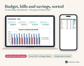 Feuille de calcul budgétaire (Google Sheets et Excel), planificateur de budget de paie, suivi des factures, remboursement de dettes, fonds d'amortissement, patrimoine net, classeur budgétaire
