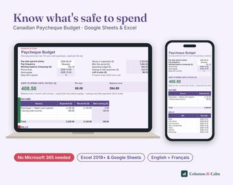 Paycheck Budget Template Google Sheets Excel, Canadian Paycheque Budget Spreadsheet, Biweekly Budget, Bills Tracker, Lavender Purple Budget