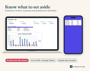 Freelancer Income and Expense Tracker Google Sheets Excel, Self Employed Tax Spreadsheet, Quarterly Tax Estimate, Side Hustle Tracker