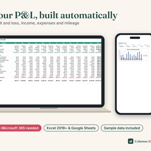 Modello di conto economico per Fogli Google ed Excel, foglio di calcolo per la contabilità delle piccole imprese, strumento di monitoraggio delle entrate e delle uscite, rendiconto economico, registro chilometrico immagine 1