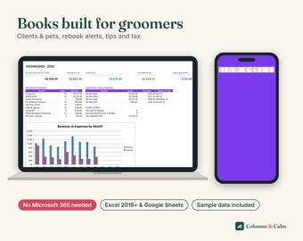 Dog Grooming Business Spreadsheet Google Sheets Excel, Pet Groomer Bookkeeping, Client and Pet Records, Rebooking Tracker, Vaccine Log