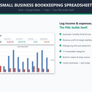 Modello di conto economico per Fogli Google ed Excel, foglio di calcolo per la contabilità delle piccole imprese, strumento di monitoraggio delle entrate e delle uscite, rendiconto economico, registro chilometrico immagine 3