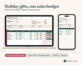 Christmas Budget Spreadsheet Google Sheets Excel, Holiday Gift List Tracker, Christmas Gift Budget Planner, Canada, English and French