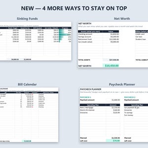 Hoja de cálculo de presupuesto Google Sheets Excel, Planificador de presupuesto de nómina, Seguimiento de facturas, Pago de deudas, Fondos de amortización, Patrimonio neto, Carpeta de presupuesto imagen 2